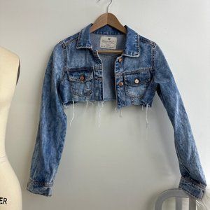 VTG Zara Preminum Wash Destroyed Ultra Cropped Torn Jean Jacket TRF